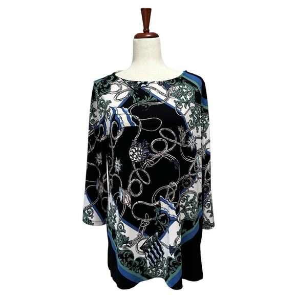 Chico's Travelers Women's Top Shirt Size 2 US 12 Printed Acetate Navy Blue (15) - Picture 1 of 9